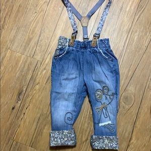Jean/floral pant suspenders